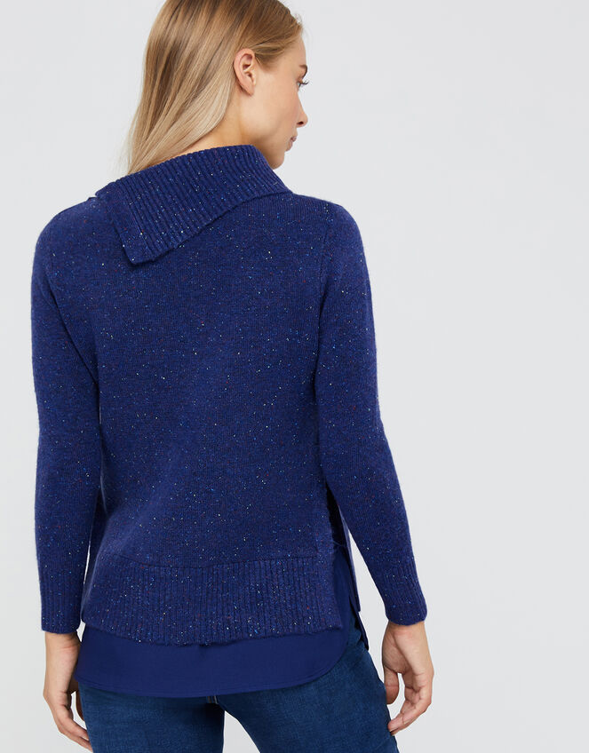 Perrie Nep Woven Hem Jumper, Blue (NAVY), large