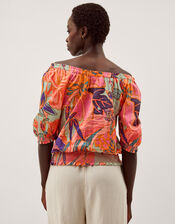 Carmen Bardot Floral Print Top, Green (SAGE), large