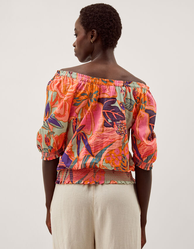 Carmen Bardot Floral Print Top, Green (SAGE), large