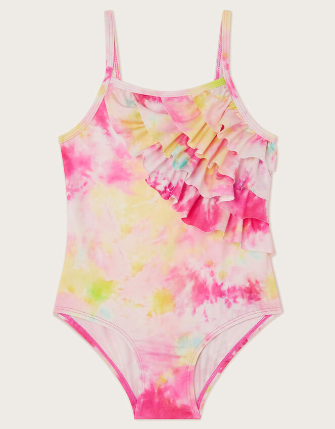 Tie Dye Ruffle Swimsuit, Pink (PINK), large