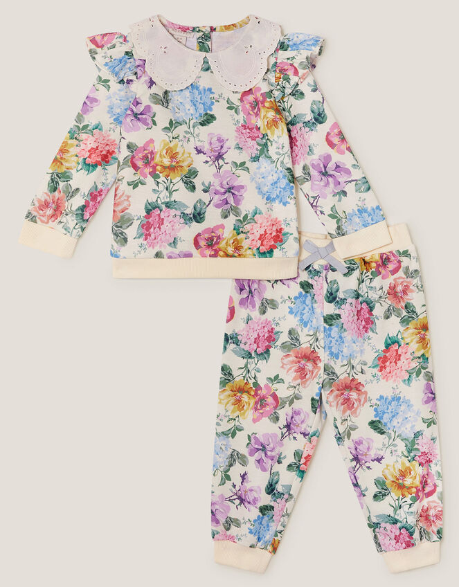 Baby Floral Collared Sweatshirt and Joggers Set, Ivory (IVORY), large