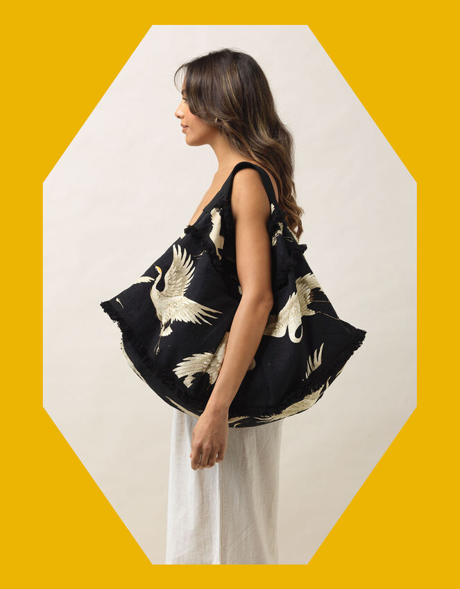 One Hundred Stars Stork Print Slouch Bag, , large