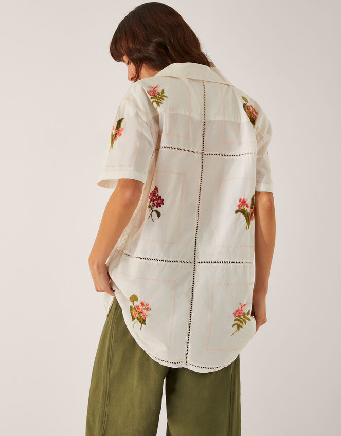 Luna Floral Embroidered Shirt, White (WHITE), large