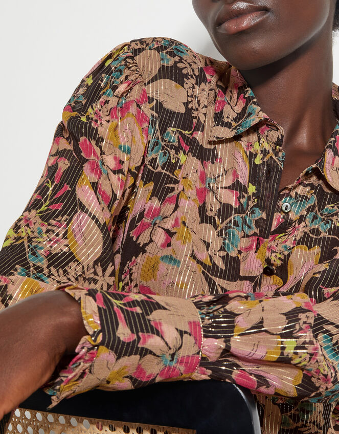 Felicity Metallic Floral Shirt, Black (BLACK), large