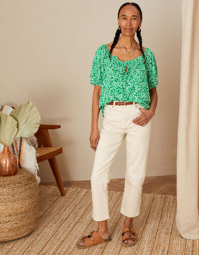 Ditsy Jersey Top with LENZING™ ECOVERO™ , Green (GREEN), large