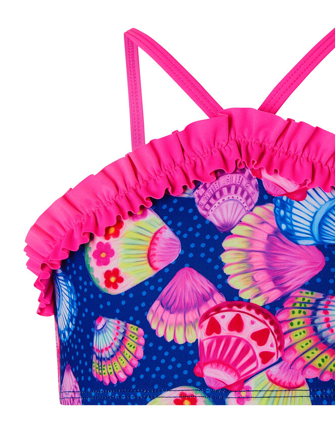 Shell Print Frill Bikini Set, Blue (NAVY), large