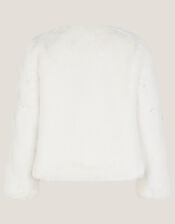 Embellished Faux Fur Coat, Ivory (IVORY), large
