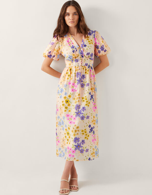 Madeline Floral Midi Dress, Ivory (IVORY), large