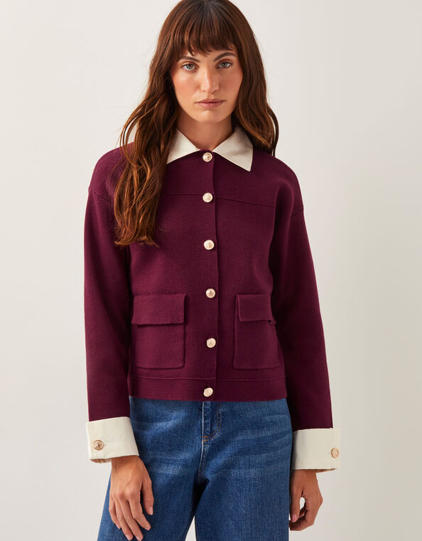 Nyla Knit Shirt Cardigan, Red (BURGUNDY), large