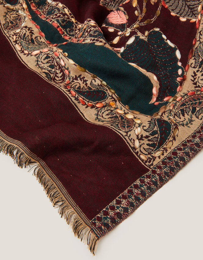 Evie Embroidered Paisley Scarf, , large