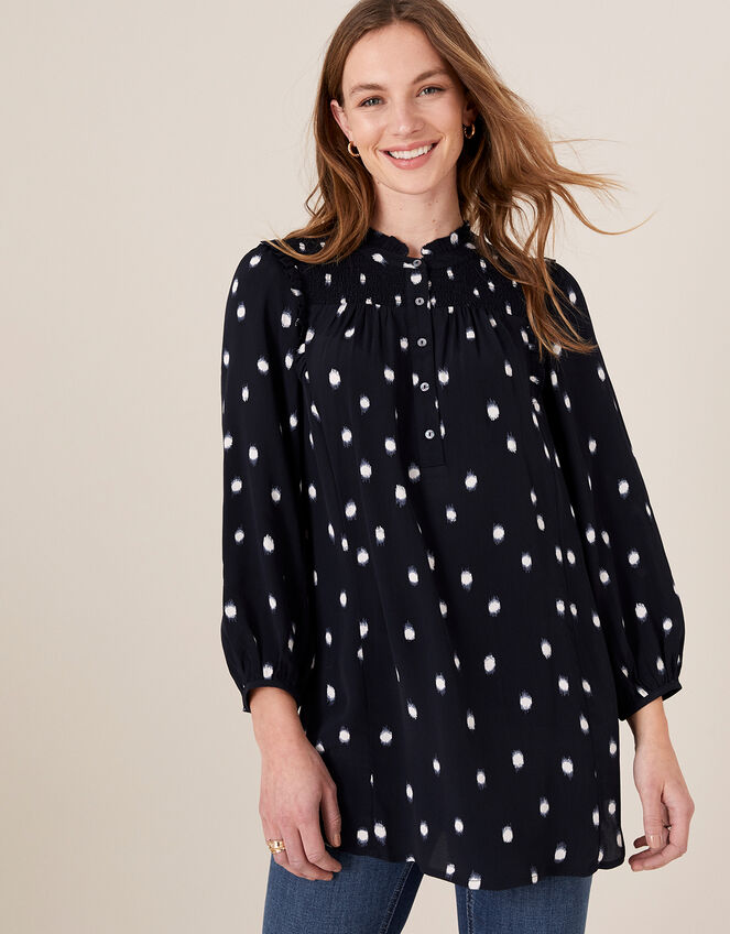 Spot Print Longline Blouse, Blue (NAVY), large