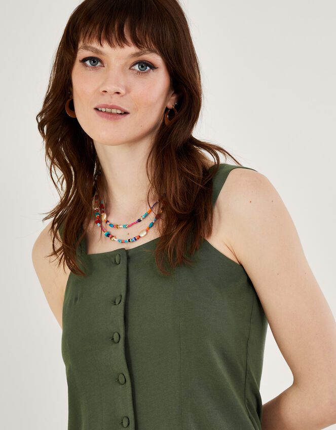 Button-Through Cami Top, Green (KHAKI), large