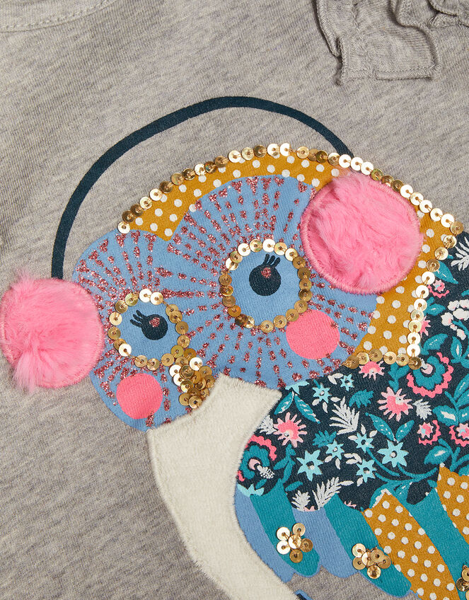 Owl Long Sleeve T-Shirt in Sustainable Cotton, Grey (GREY), large