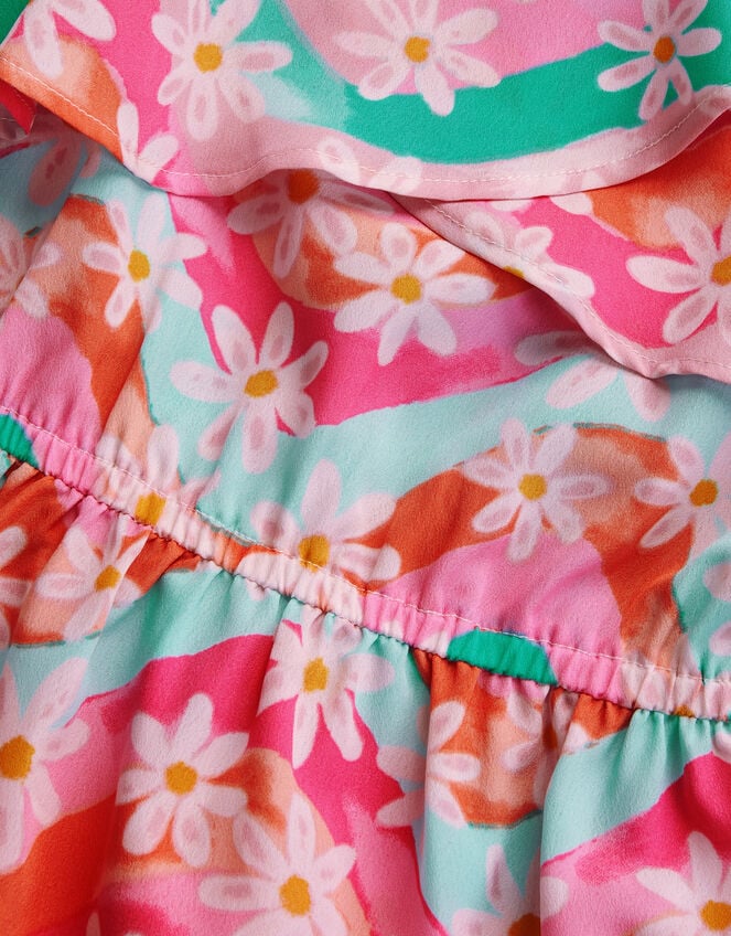 Asymmetrical Frilly Floral Dress, Pink (PINK), large