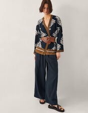 Pamela Print Linen-Blend Jacket, Black (BLACK), large