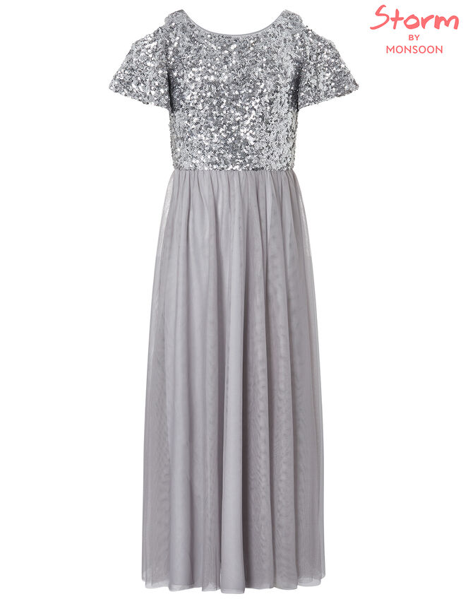 Jacinta Cold-Shoulder Sequin Maxi Dress, Silver (SILVER), large