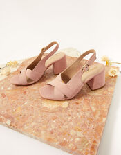 Suede Crossover Block Heels, Pink (BLUSH), large