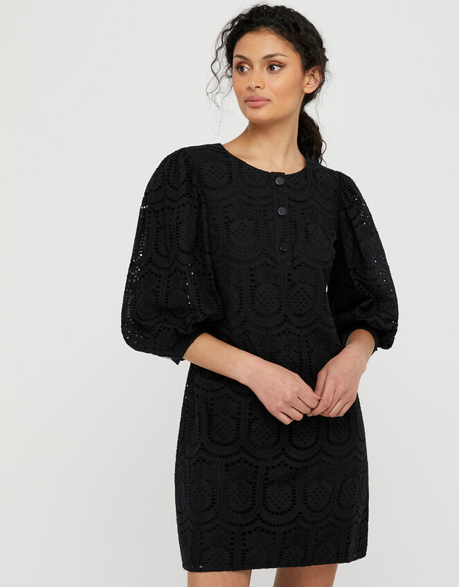 Pippa Pineapple Embroidered Lace Dress, Black (BLACK), large