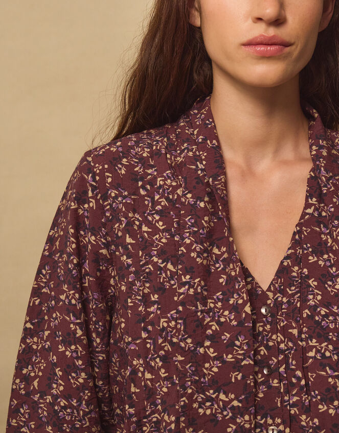 East Ellis Floral Pintuck Blouse, Red (BURGUNDY), large