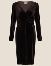 Shelly Plain Velvet Dress, Brown (CHOCOLATE), large