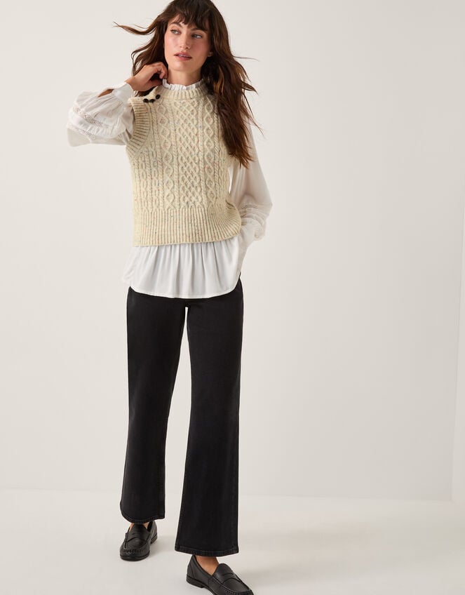 Carly Cable Knit Vest, Grey (LIGHT GREY), large