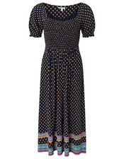 Ashleigh Daisy Print Shirred Dress, Blue (NAVY), large