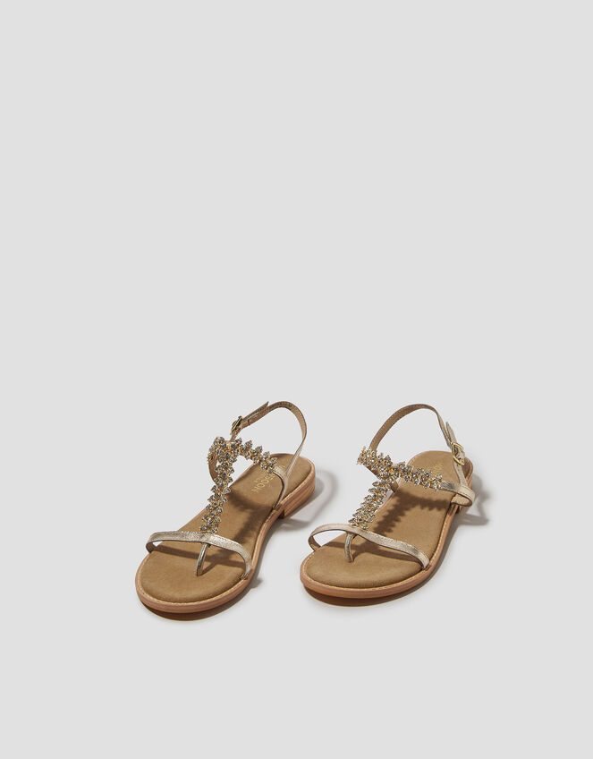 Dee Diamante Metallic Leather Sandals, Gold (GOLD), large