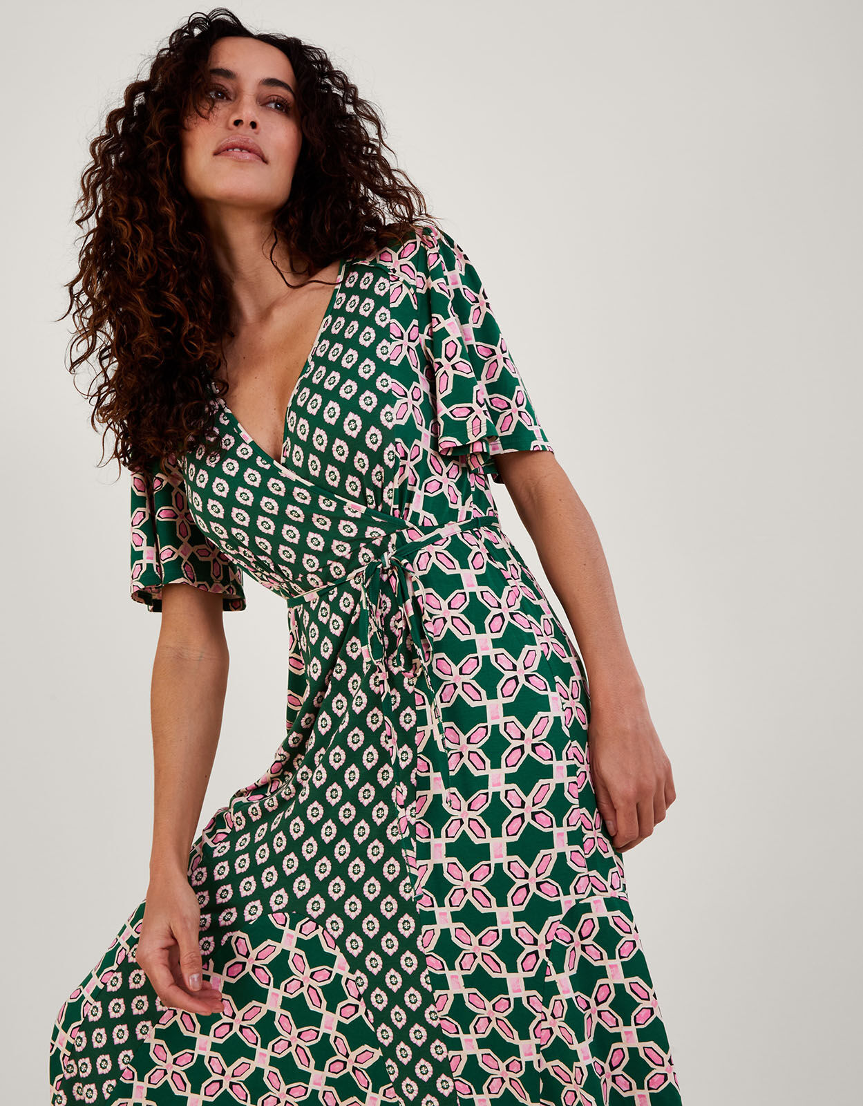 Geometric wrap dress deals