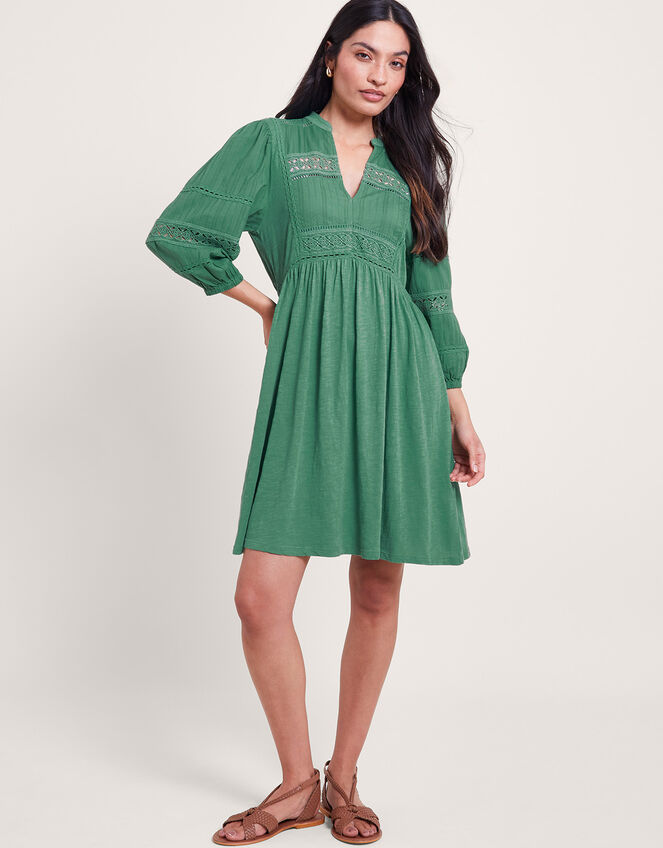 Lia Lace Trim Dress, Green (GREEN), large