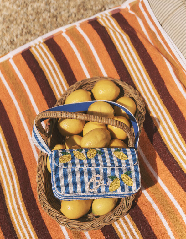 Lyra Lemon Beaded Bag, , large