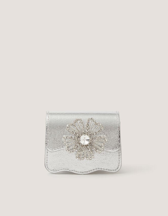 Mini Diamant&eacute; Flower Metallic Bag, , large
