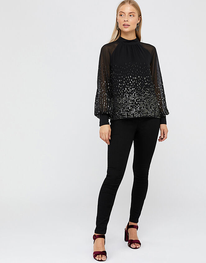 Leah Sequin Blouse, Black (BLACK), large