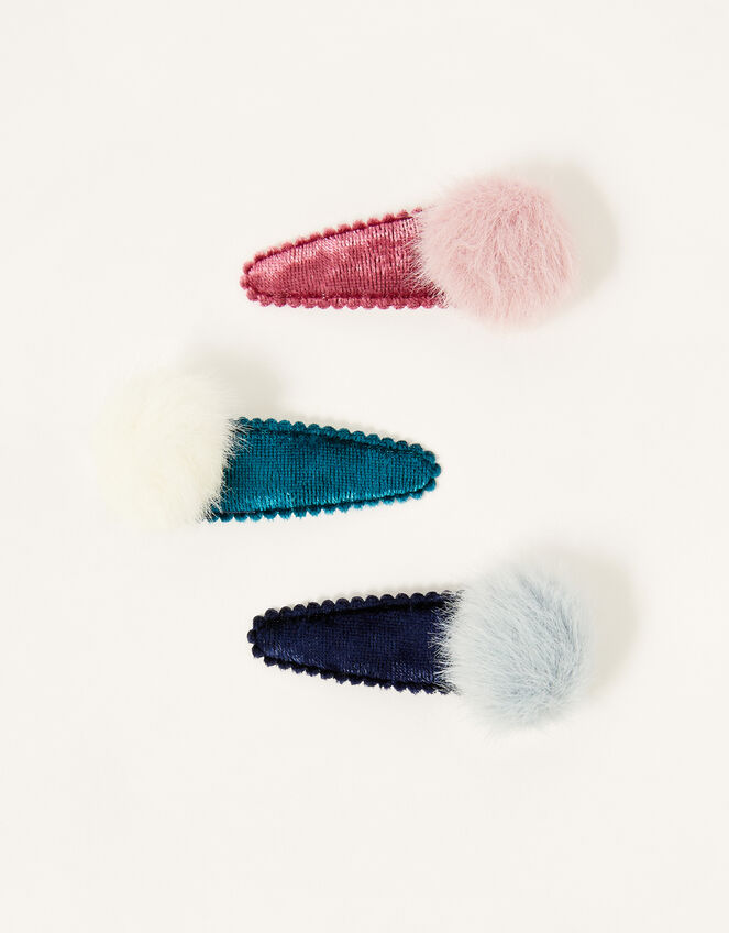 Pom-Pom Velvet Hair Clips, , large