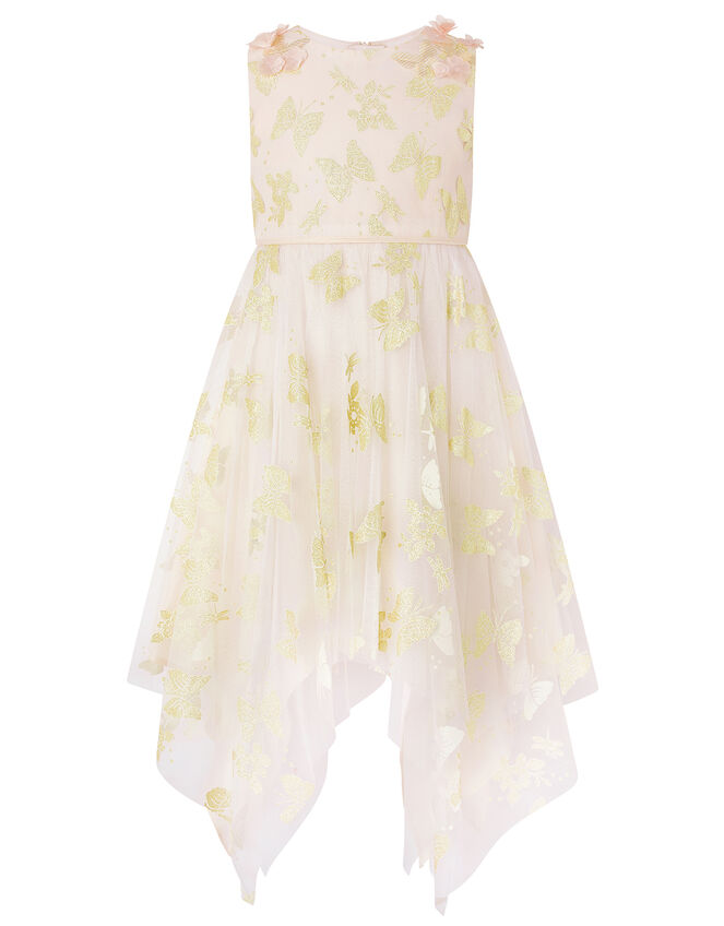 Samantha Glitter Butterfly Hanky Hem Dress, Gold (GOLD), large