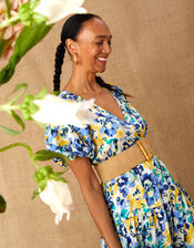 Floral Tiered Wrap Dress in Recycled Polyester, Blue (BLUE), large
