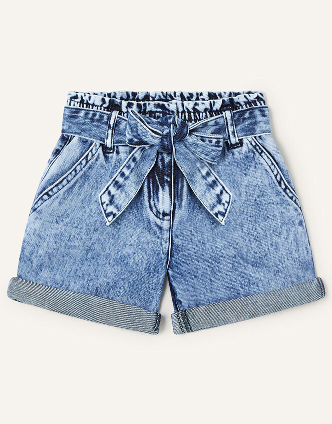 Belted Denim Turn Up Shorts, Blue (BLUE), large