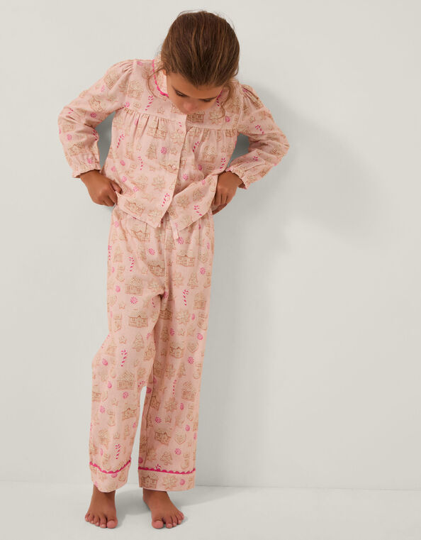 Gingerbread Print Long Christmas Pyjamas Set, Pink (PINK), large