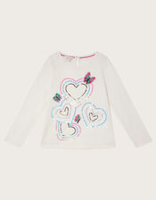Embellished Butterfly Long Sleeve T-Shirt, Ivory (IVORY), large