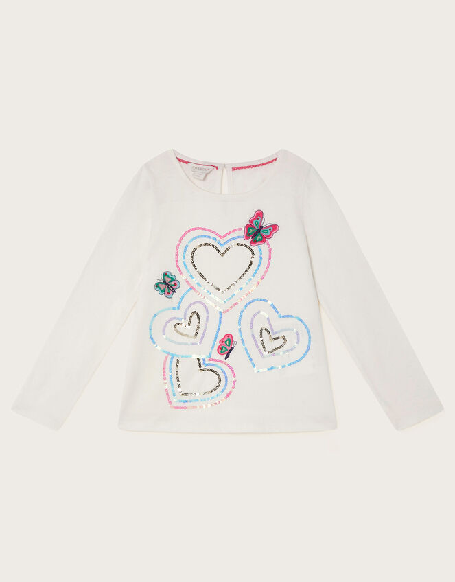 Embellished Butterfly Long Sleeve T-Shirt, Ivory (IVORY), large