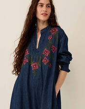 East Reyna Denim Embroidered Dress, Blue (INDIGO), large