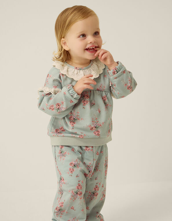 Baby Floral Print Sweatshirt & Joggers Set, Green (GREEN), large