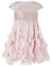 Baby Sequin 3D Rose Dress, Pink (DUSKY PINK), large