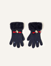 Eleanor Bow Ring Gloves , Blue (NAVY), large