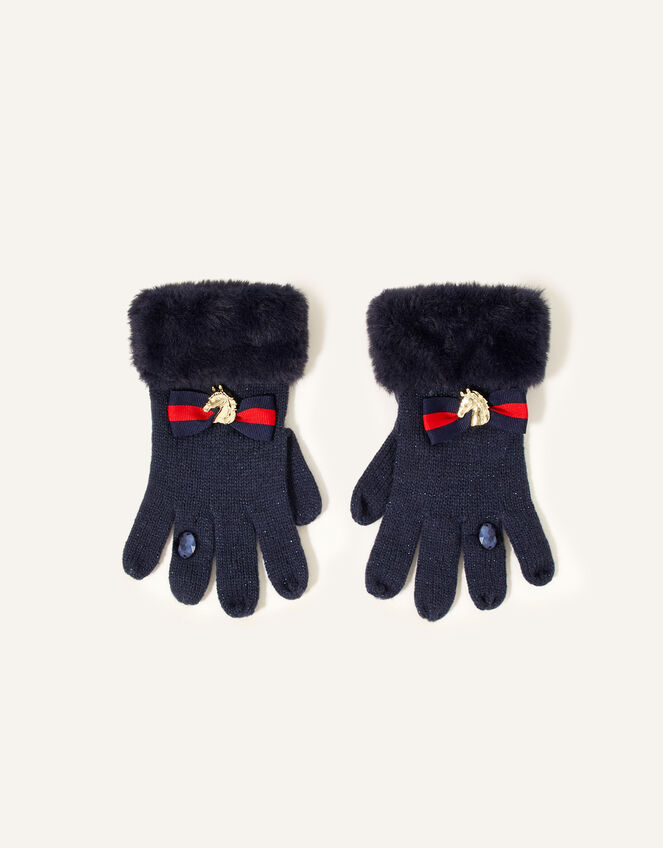 Eleanor Bow Ring Gloves , Blue (NAVY), large