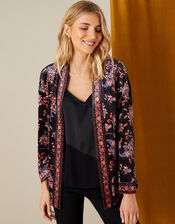 Paisley Print Velvet Jacket, Black (BLACK), large