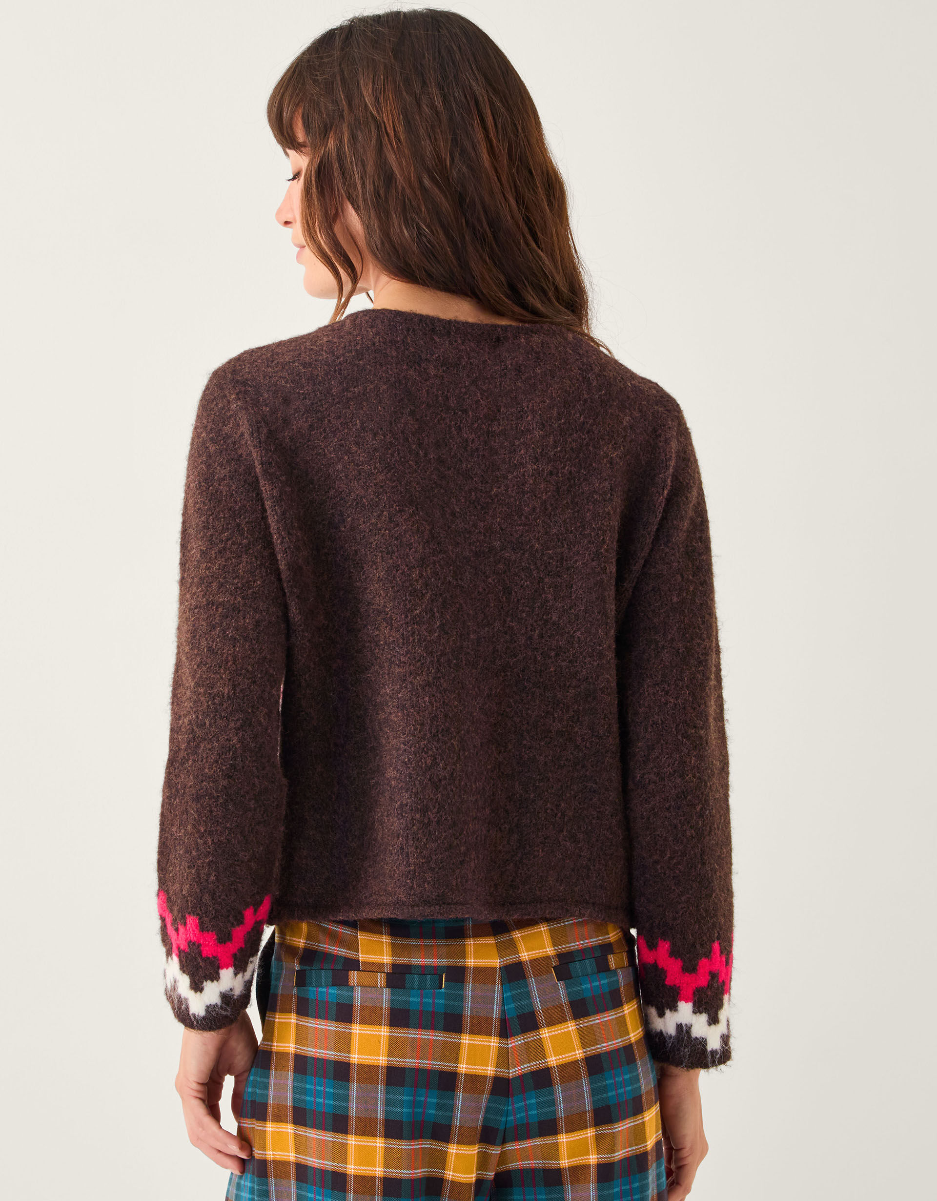 Monsoon x Sarah Corbett-Winder Swan Fair Isle Cardigan Brown