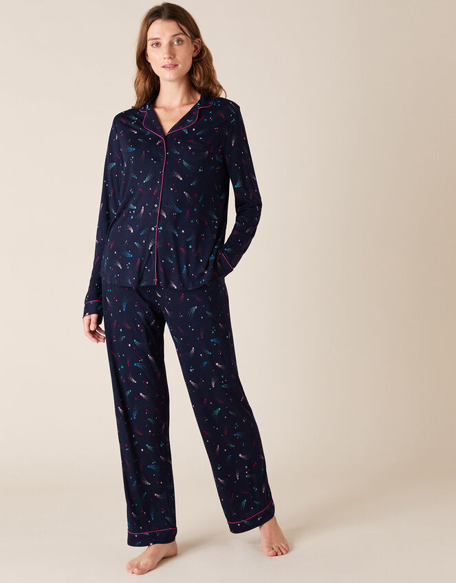 Shooting Star Print Pyjama Set, Blue (NAVY), large
