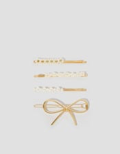 4-Pack Pearl Bow Hair Clips, , large