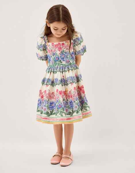 Clara Floral Puff Sleeve Dress, Ivory (IVORY), large