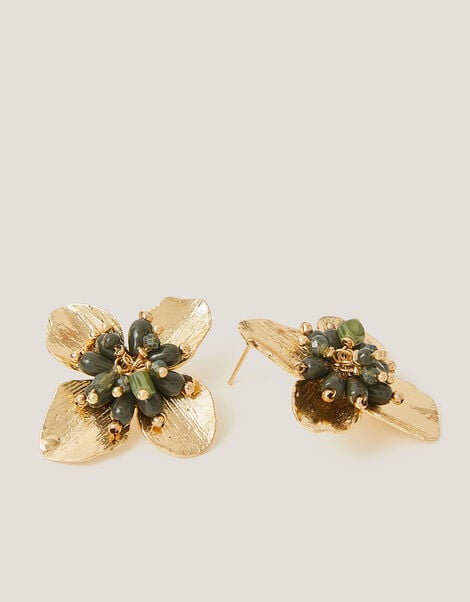 Bead Flower Stud Earrings, , large
